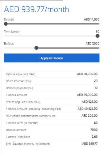 BMW Financial Services calculator interface